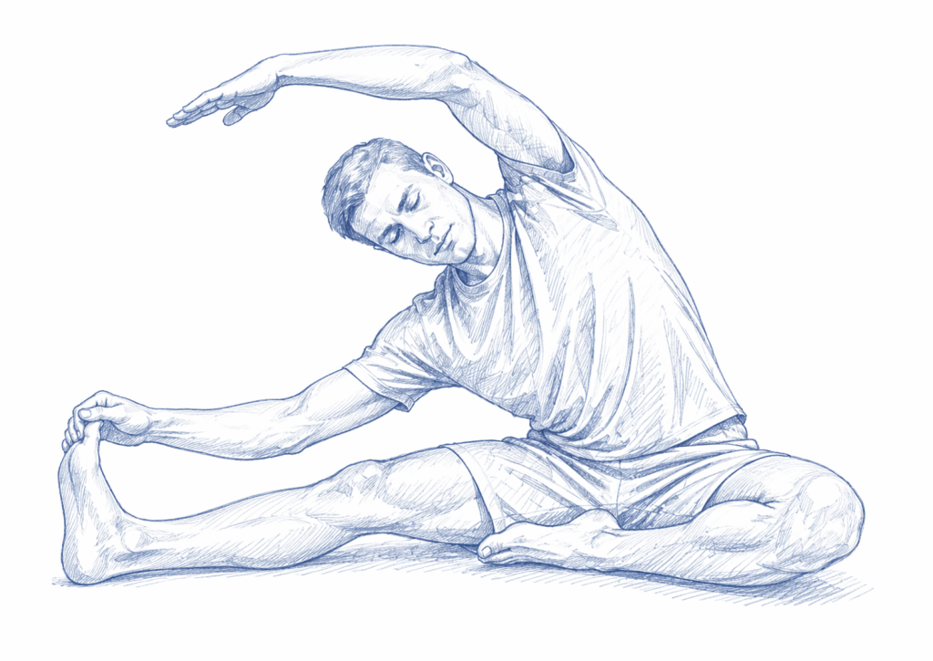 Pencil drawing of a man stretching